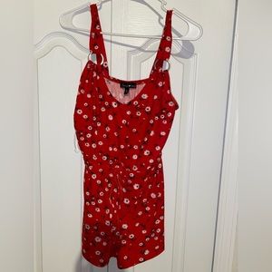 Red floral romper
